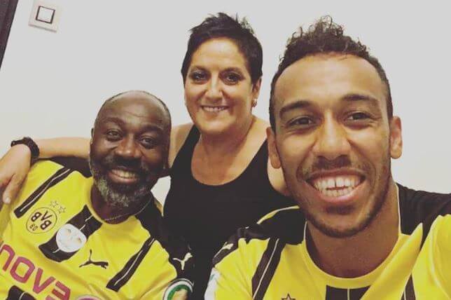 Pierre-Francois Aubameyang with his son Pierre-Emerick Aubameyang and wife Margarita Crespo Aubameyang.